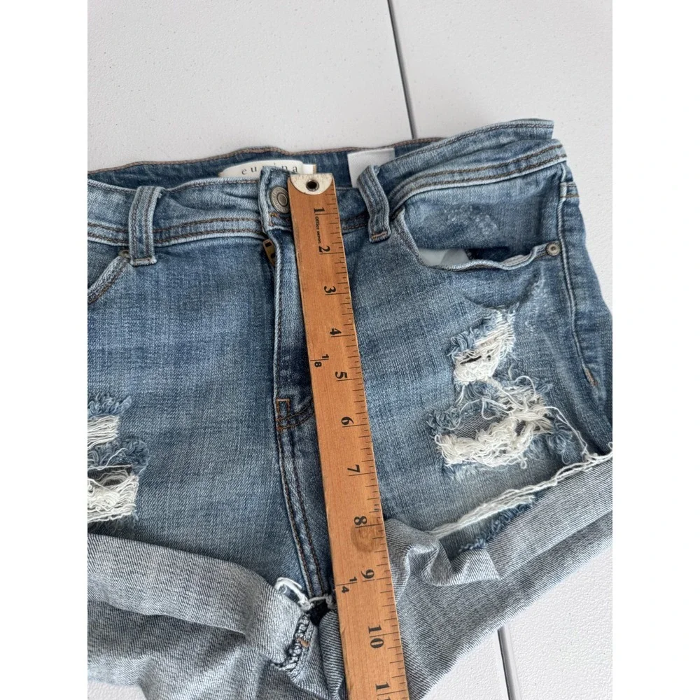 Eunina Lexi Low Rise Shortie Distressed Denim Shorts Size 30 Medium Wash dd